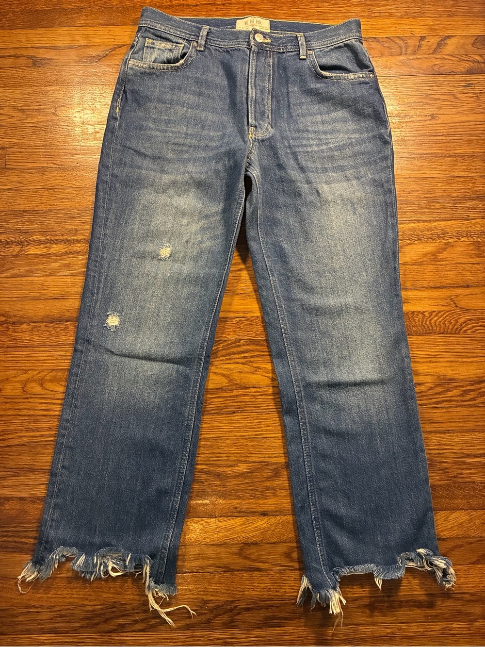 Free People, We The Free, “Maggie” Mid-Rise, Straight Leg, Fray Jeans, Size 28